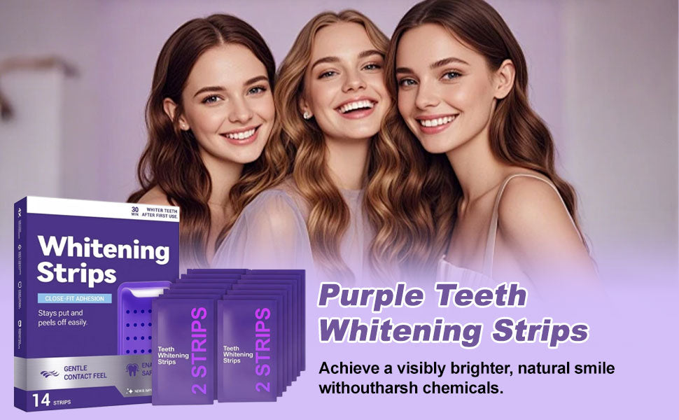 14 Daily Purple Whitening Strips — Peroxide-Free, Enamel-Safe for Sensitive Teeth